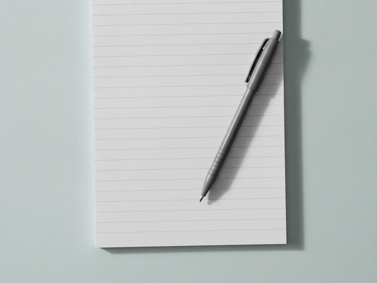 Notizblock und Stift auf ruhigem Schreibtisch