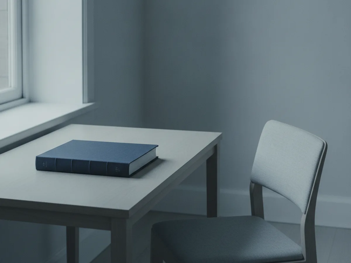 Aufgeräumte Arbeitsecke mit geschlossenem Kontobuch